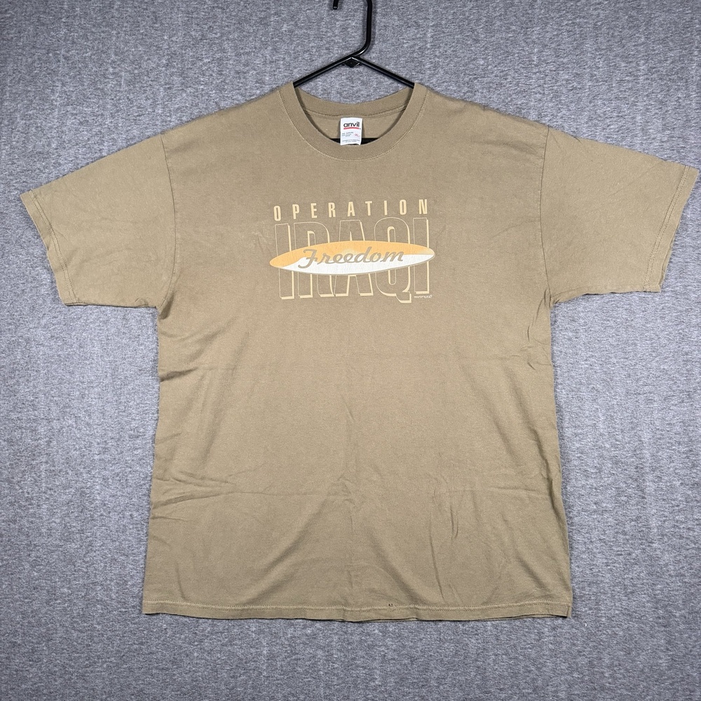 Vintage Operation Iraqi Freedom Anvil Shirt Mens XL Green Military Tee Patriotic